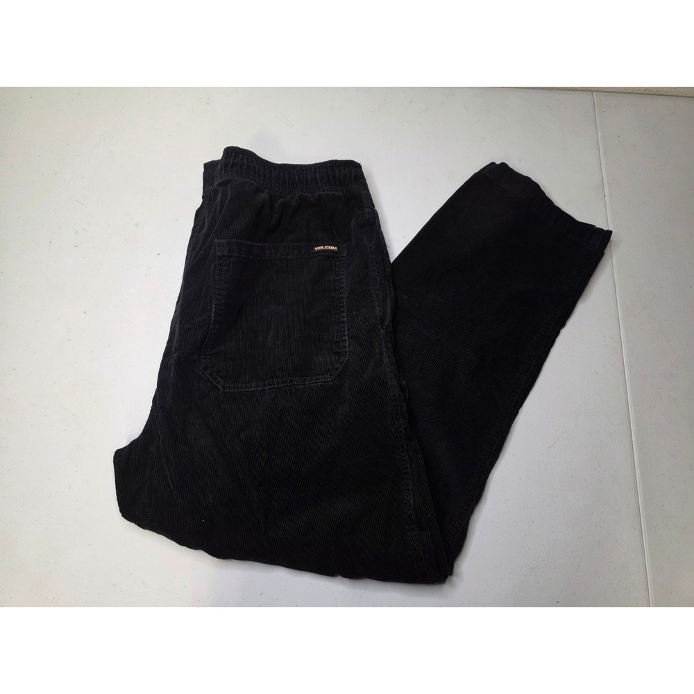 Volcom Mens Black Corduroy Elastic Waist Skate Pants XL Relaxed Straight Leg
